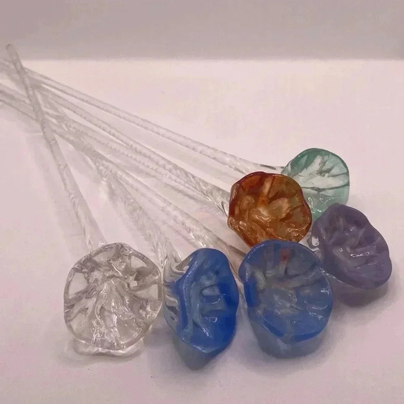 Retro MCM Glass Stirrer Sticks Barware - Colorful Flowers - Picture 1 of 10